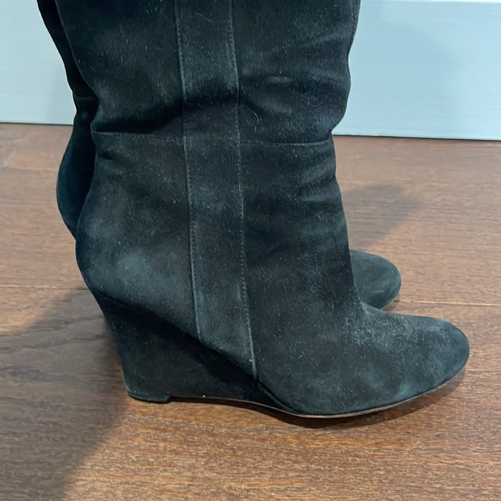 Nine West women’s Black Suede Tall Wedge Boots Size 8.5