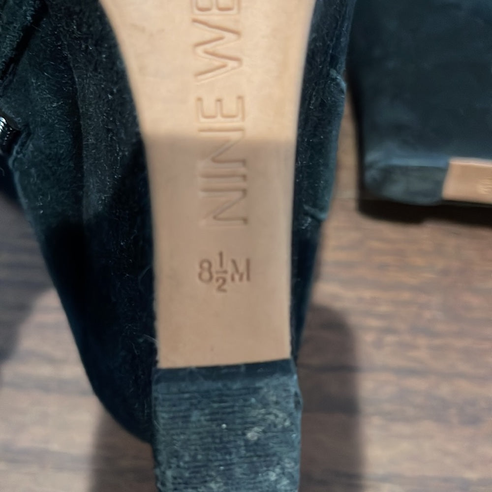 Nine West women’s Black Suede Tall Wedge Boots Size 8.5