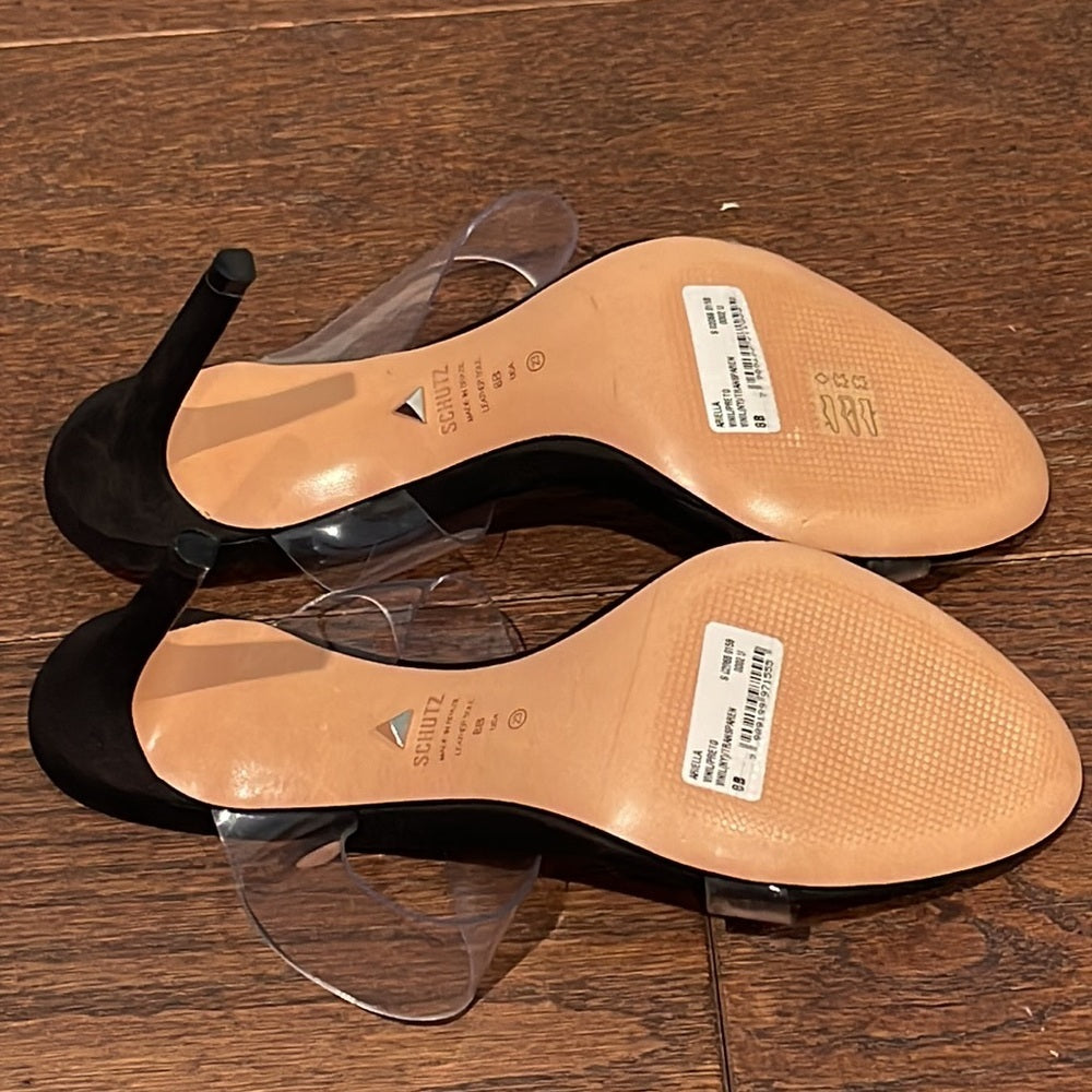 Schutz Women’s Ariella Clear and Black Sandals Size 8