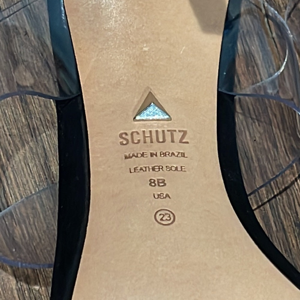 Schutz Women’s Ariella Clear and Black Sandals Size 8
