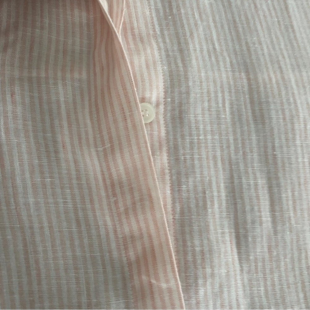 Lafayette 148 Women’s Pink and White Linen Striped Shirt Size Medium