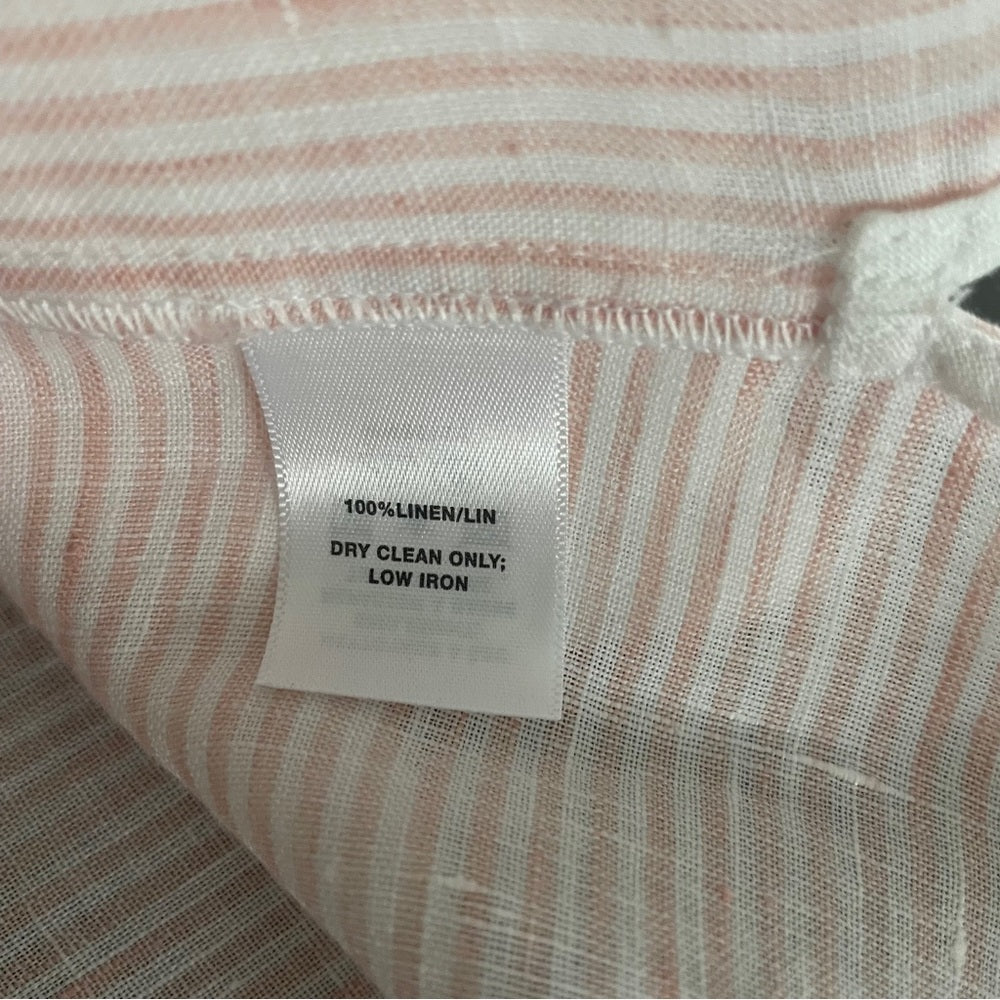 Lafayette 148 Women’s Pink and White Linen Striped Shirt Size Medium