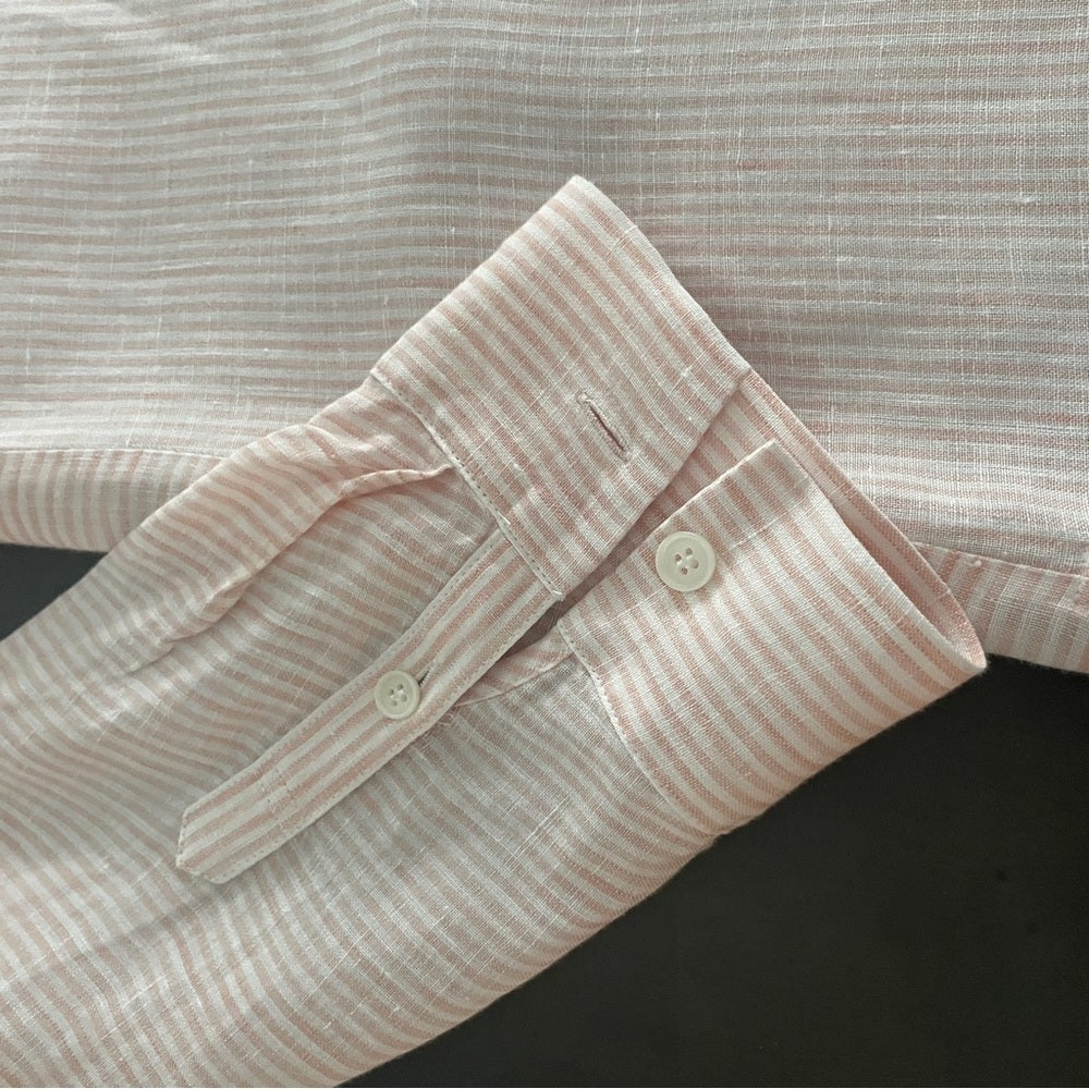 Lafayette 148 Women’s Pink and White Linen Striped Shirt Size Medium