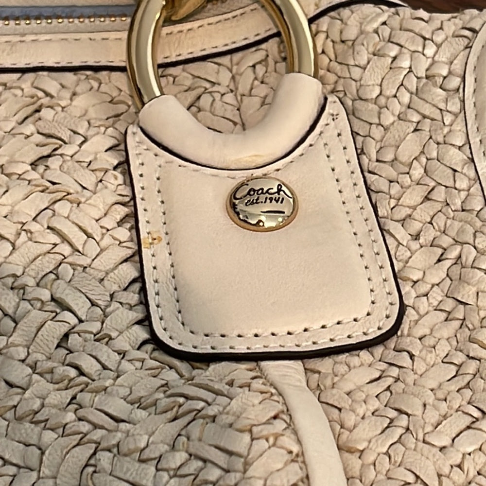 Coach Women’s White Woven Leather Tote Bag