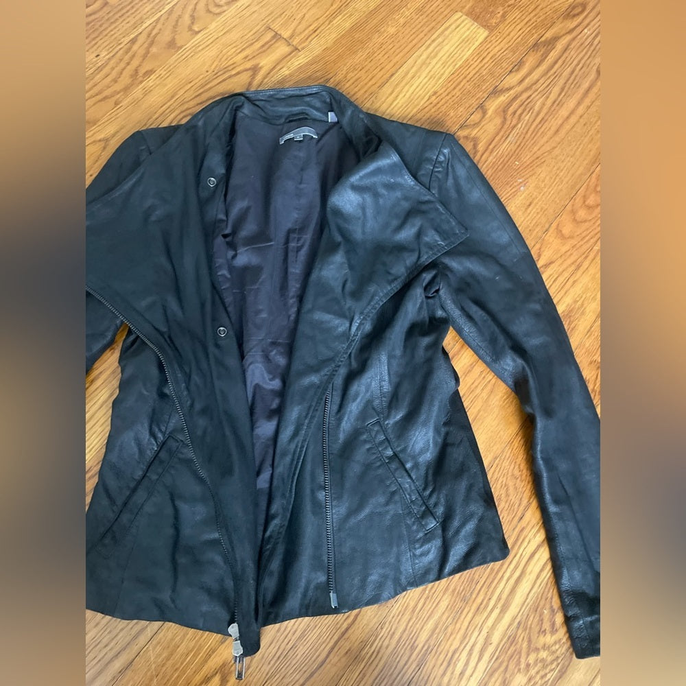 Vince Women’s Leather Black Zip Up Jacket Size Small