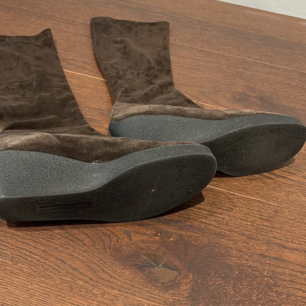 Robert Clergerie Brown Pull On Wedge Suede Boots Size 8.5