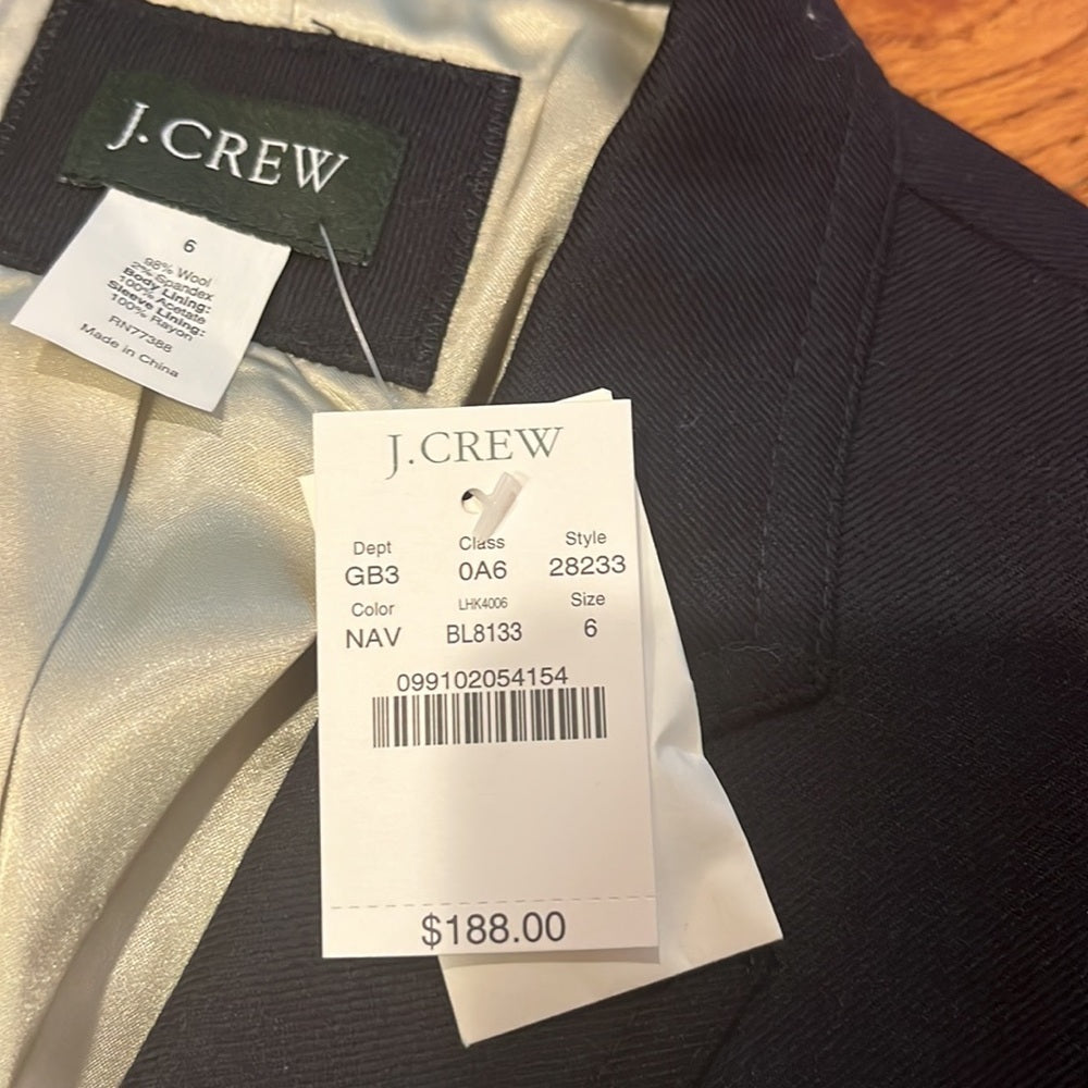 NWT J.Crew Woman’s Navy Blue Blazer Size 6