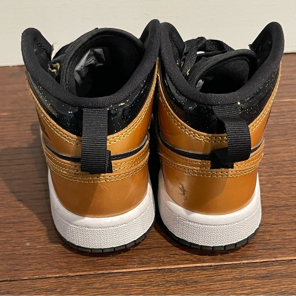 Nike Air Jordan Mid 1 Kids Gold and Black Sneakers Size 13.5