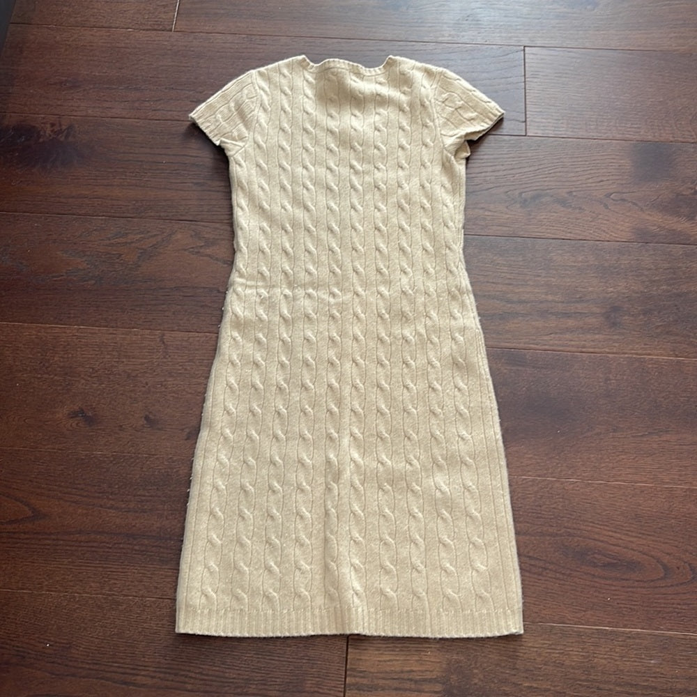 RALPH Lauren Women’s Beige / Tan Cashmere Short Sleeve Sweater Dress Size Small