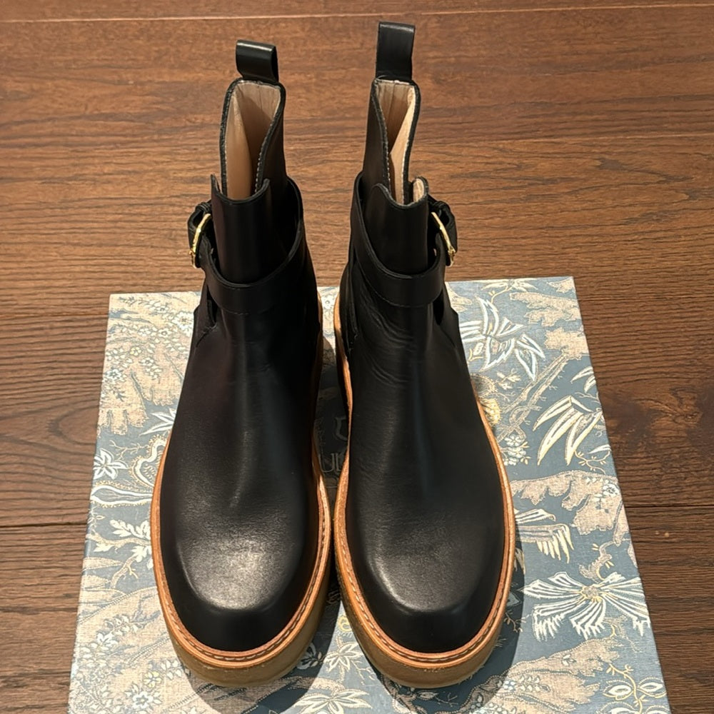 Ulla Johnson Lennox Flatform Black Leather Ankle Boots Size 37.5/7.5