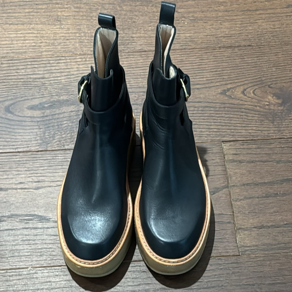 Ulla Johnson Lennox Flatform Black Leather Ankle Boots Size 37.5/7.5
