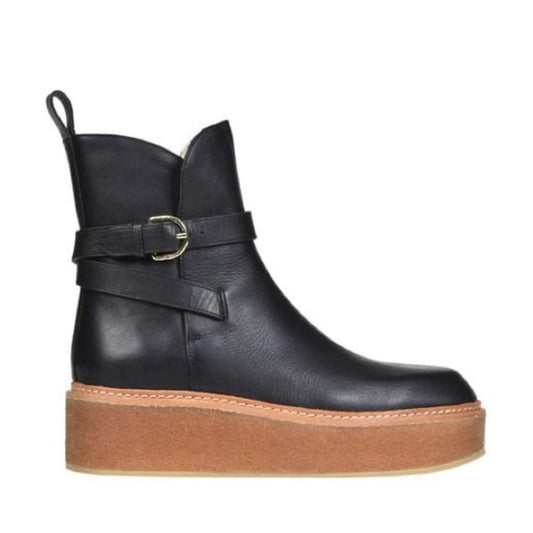 Ulla Johnson Lennox Flatform Black Leather Ankle Boots Size 37.5/7.5