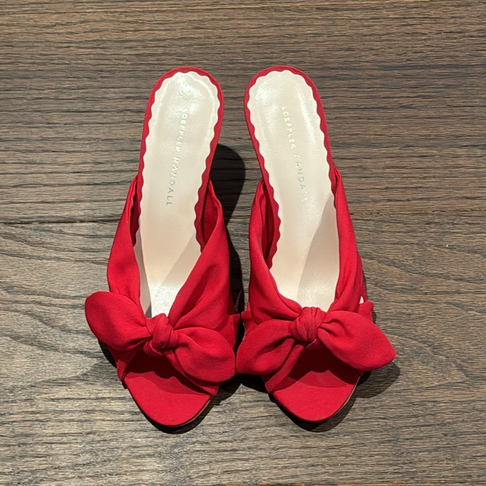 Loeffler Randall Womens Luisa Velvet Knotted Bow Kitten Heel Sandals Size 7.5
