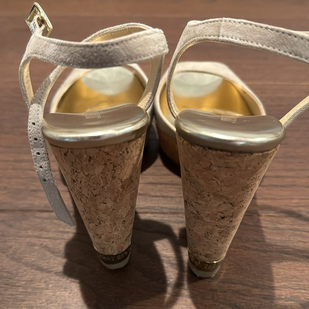 Jimmy Choo Perla Suede/Cork Wedge Sandals Size 38/8