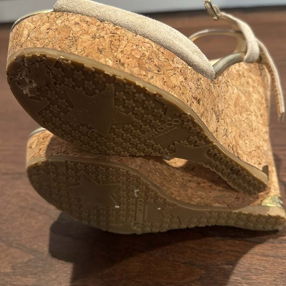 Jimmy Choo Perla Suede/Cork Wedge Sandals Size 38/8