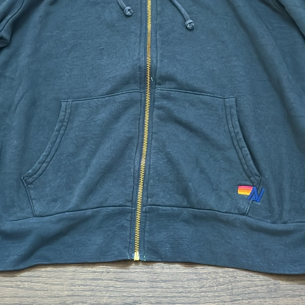 Aviator Nation Women’s Dark Grey Lightening Bolt Hooded Zip Up Sweatshirt Size M
