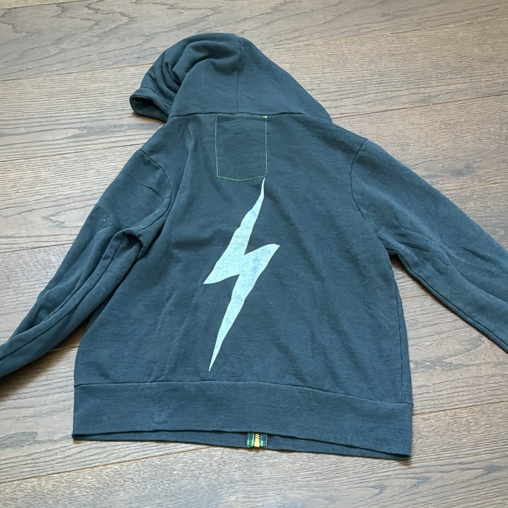 Aviator Nation Women’s Dark Grey Lightening Bolt Hooded Zip Up Sweatshirt Size M