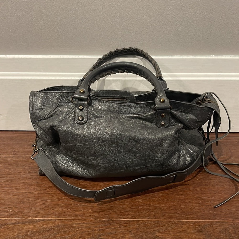 Balenciaga Anthracite Lambskin Leather Motorcycle City Bag Slate Grey