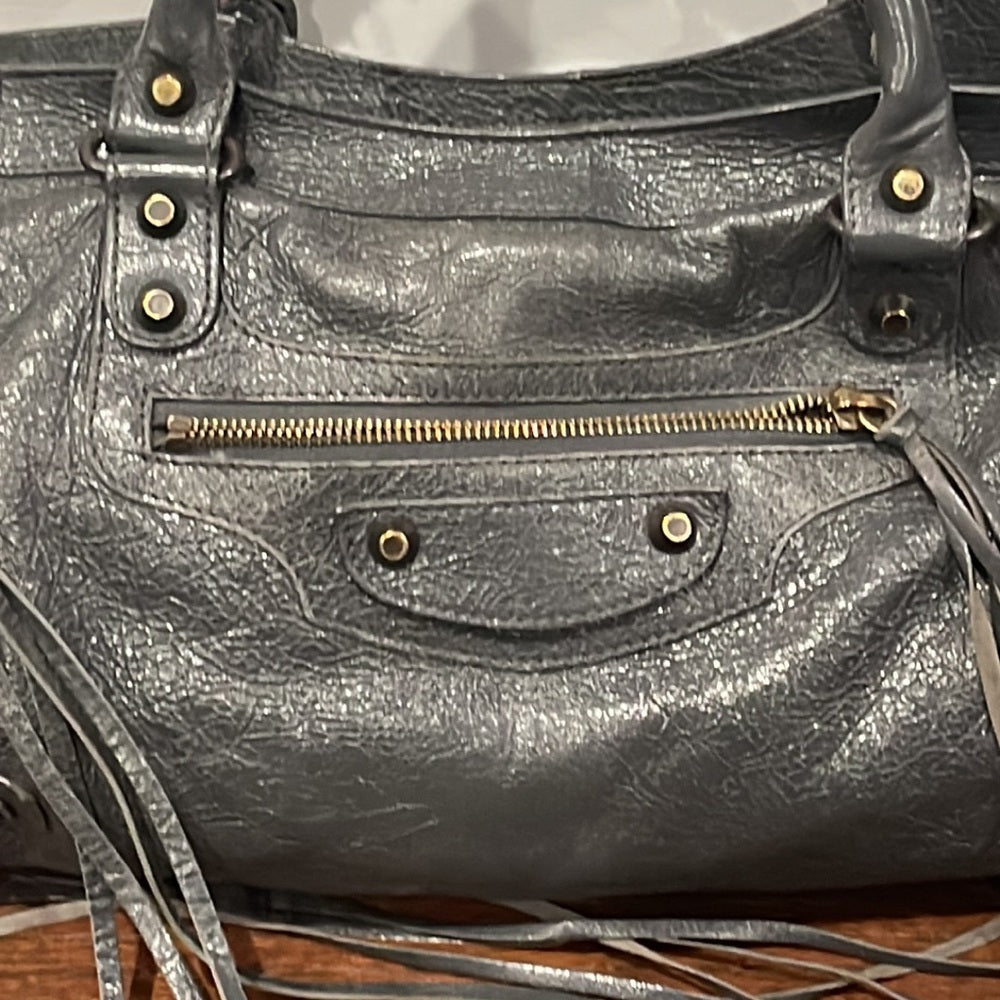 Balenciaga Anthracite Lambskin Leather Motorcycle City Bag Slate Grey