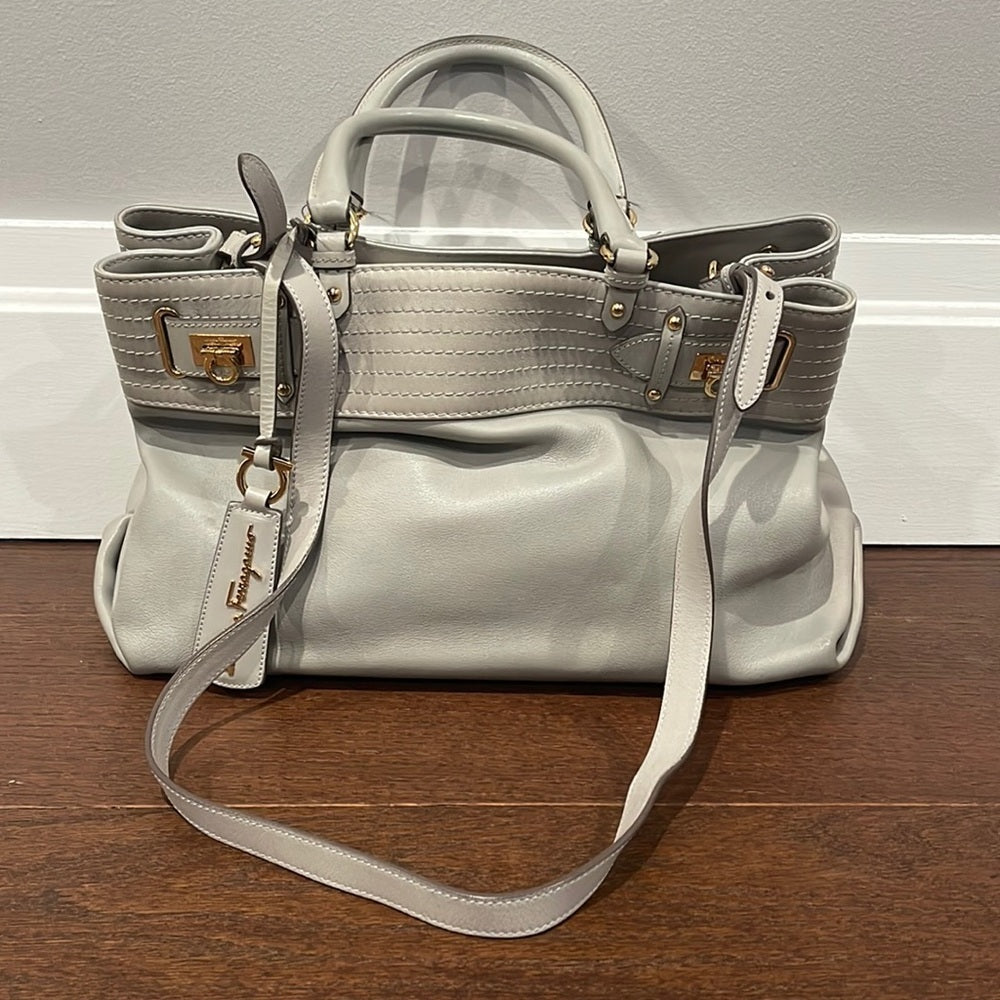Salvatore Ferragamo Women’s Grey Leather Top Handle Bag