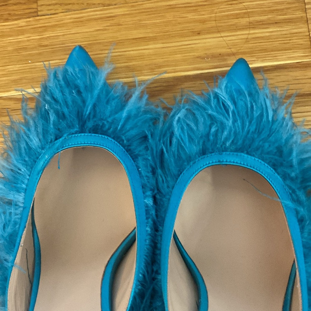 Kendall Miles Women’s Teal Blue Feathered Heels Size 39