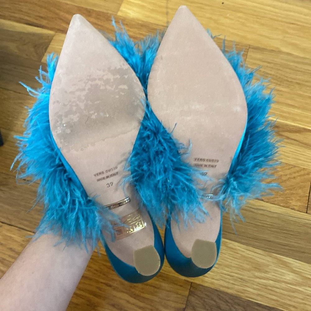 Kendall Miles Women’s Teal Blue Feathered Heels Size 39