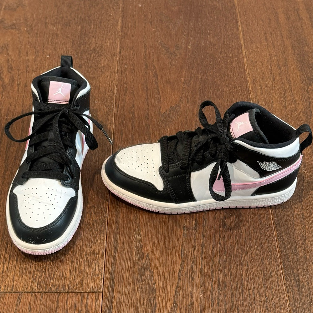 Nike Air Jordan’s Kids Black, Pink and White Mid Top Sneakers Size 2