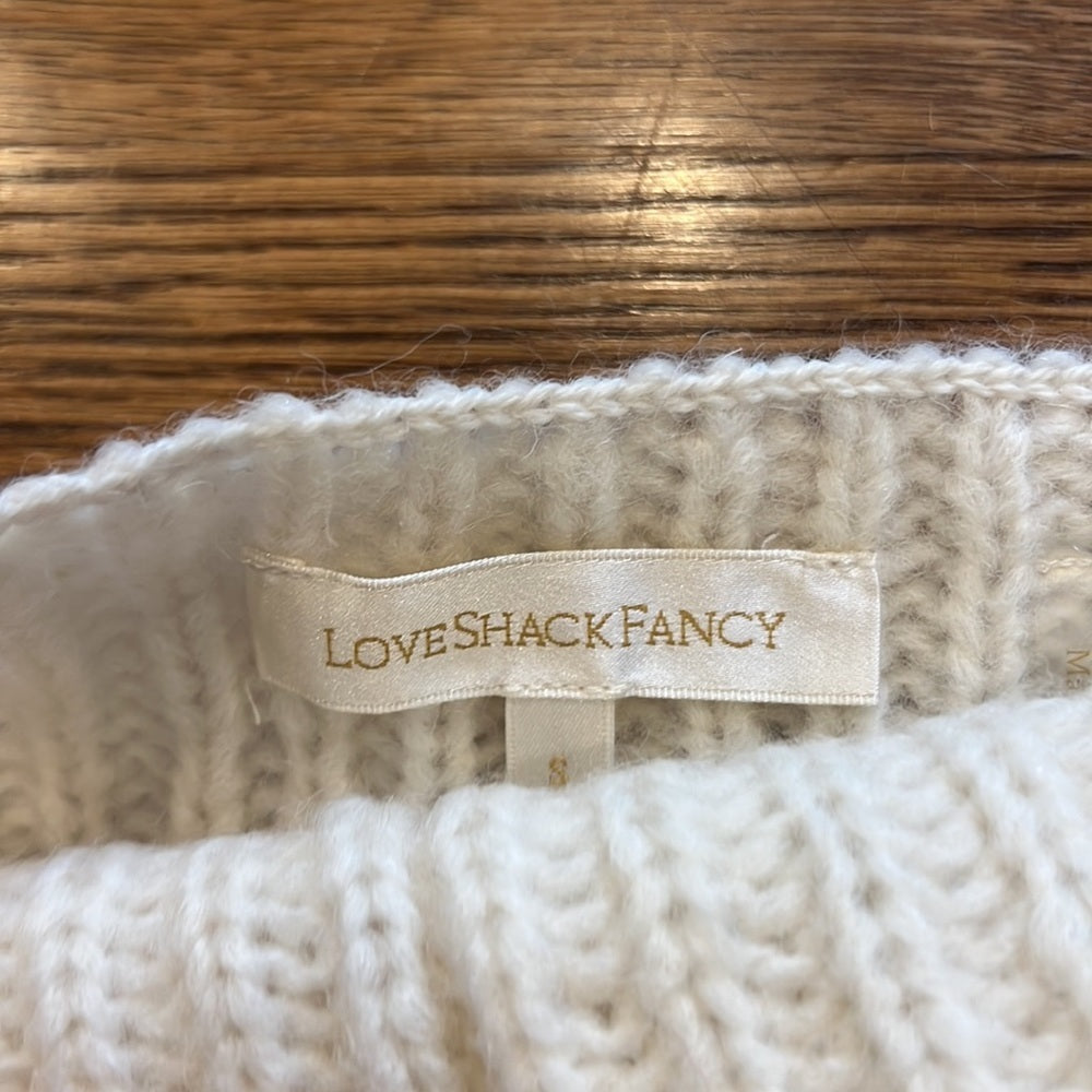 LoveShackFancy Women’s Off the Shoulder Cream Sweater Size Small