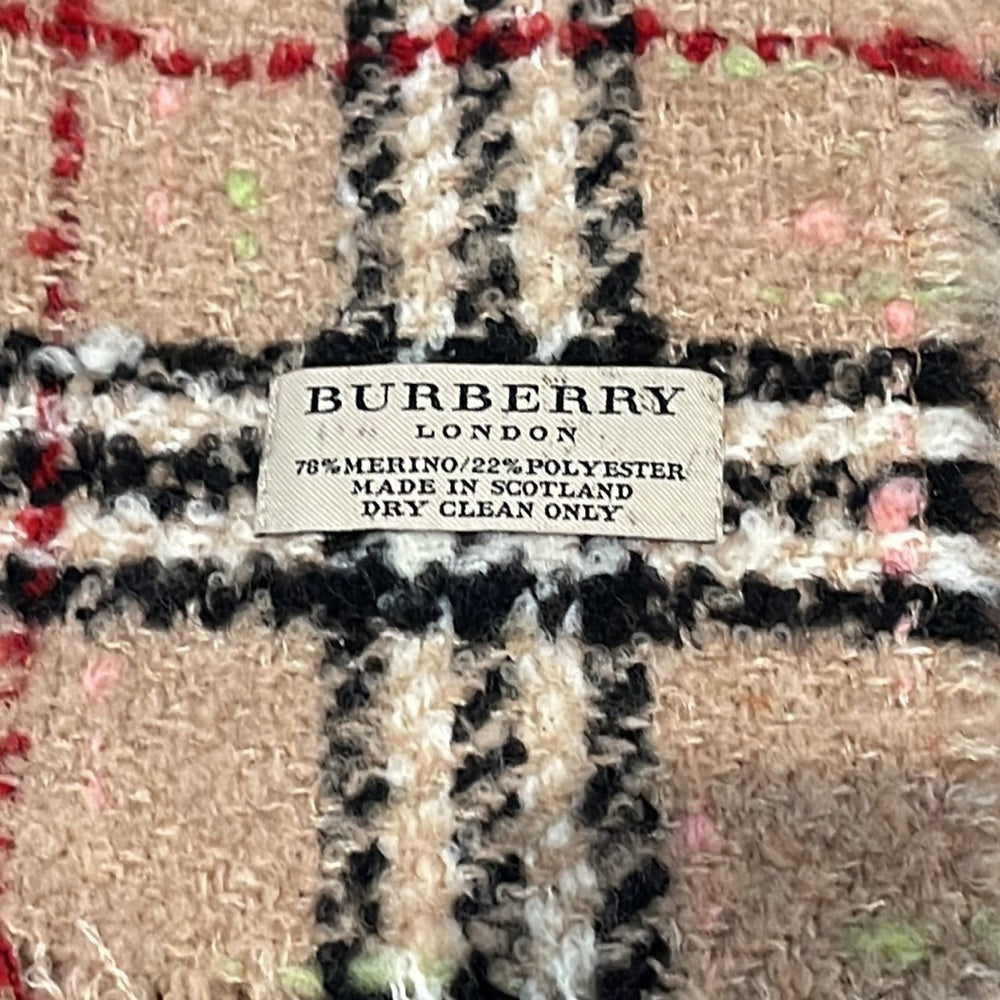 Burberry Women’s Plaid Merino/PolyesterFringe Scarf