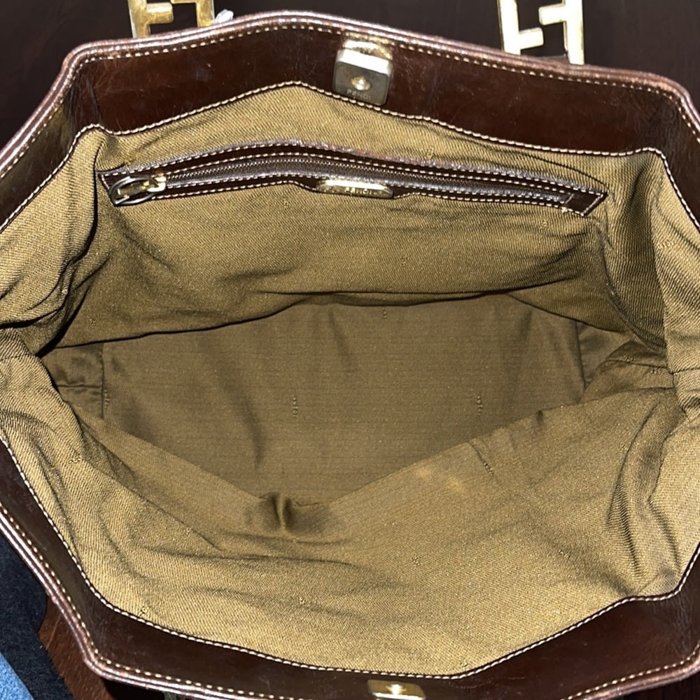 FENDI Canvas Brown Logo Tote Bag