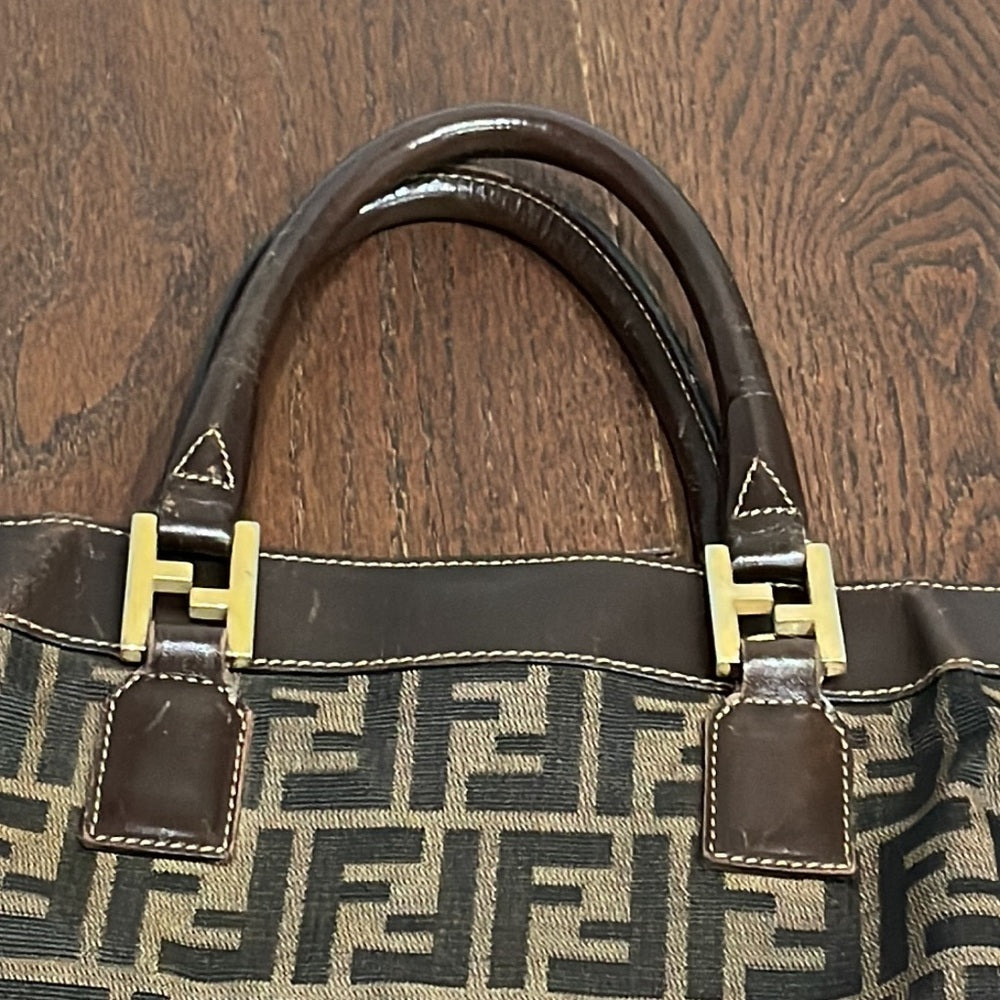 FENDI Canvas Brown Logo Tote Bag