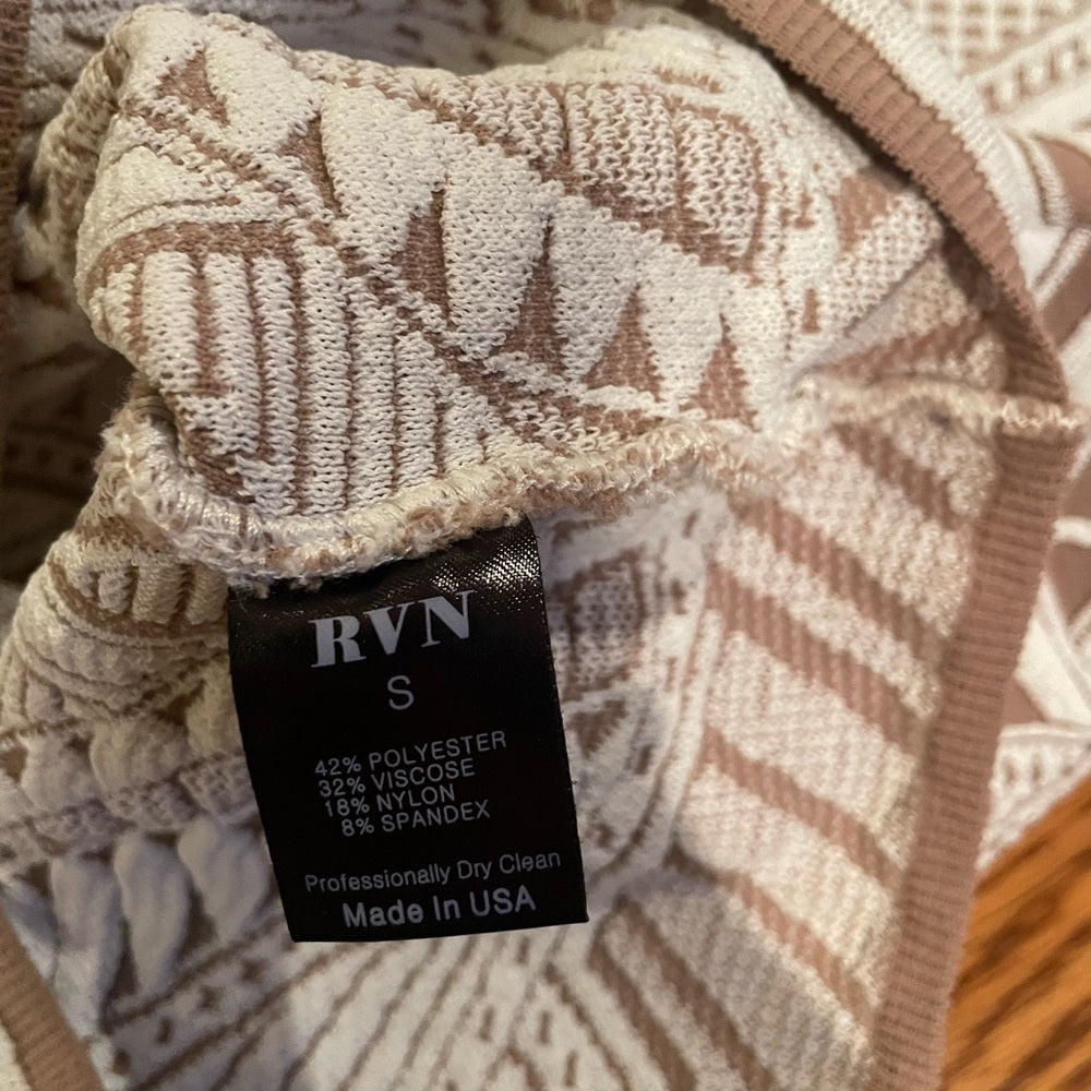 RVN White and Tan Patterned Dress Size Small