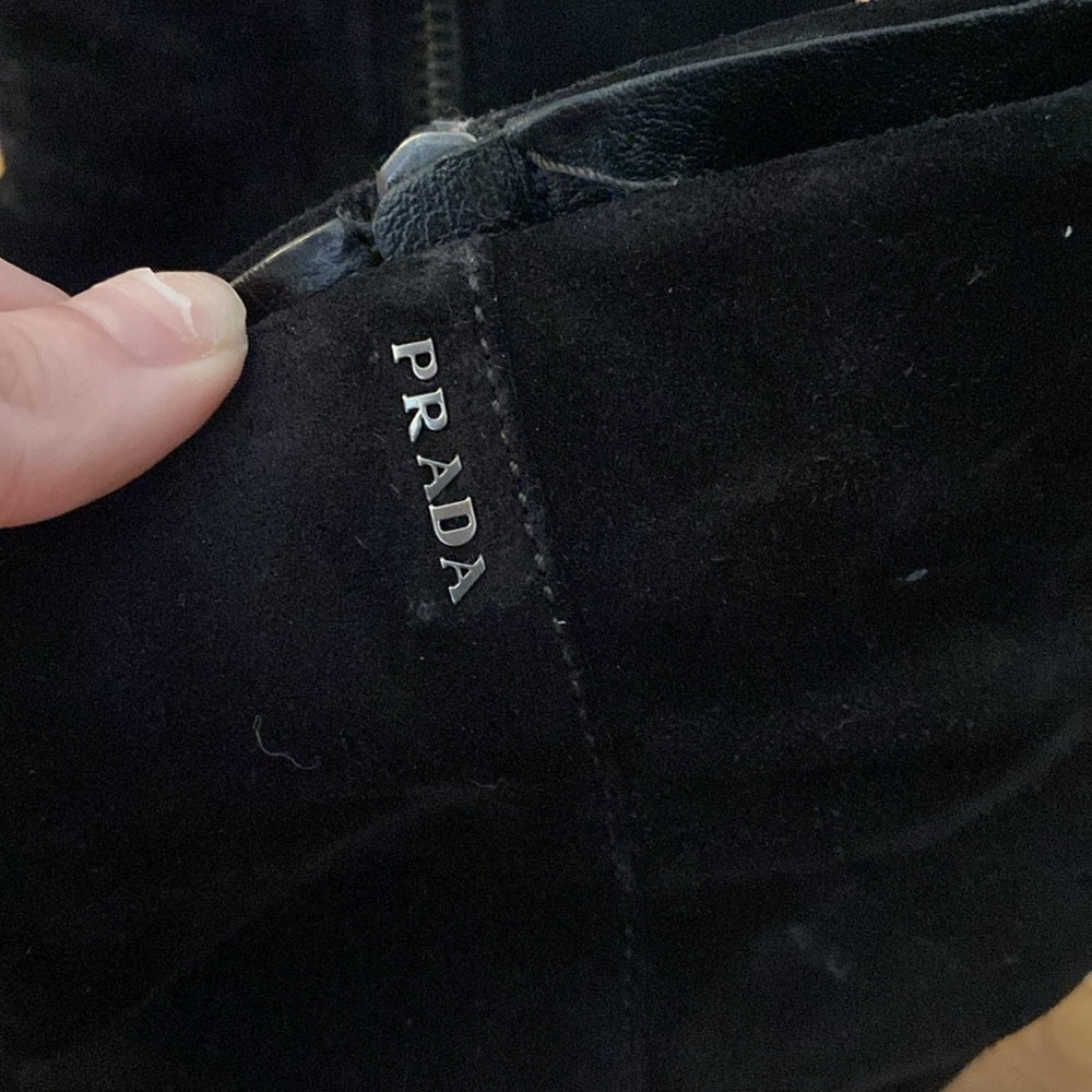 Prada Women’s Black Velvet Wedge Booties Size 36.5