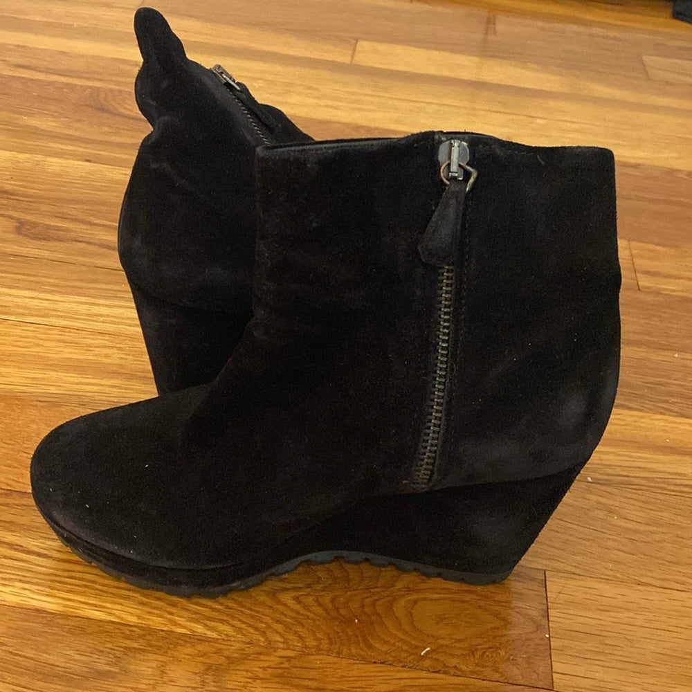 Prada Women’s Black Velvet Wedge Booties Size 36.5