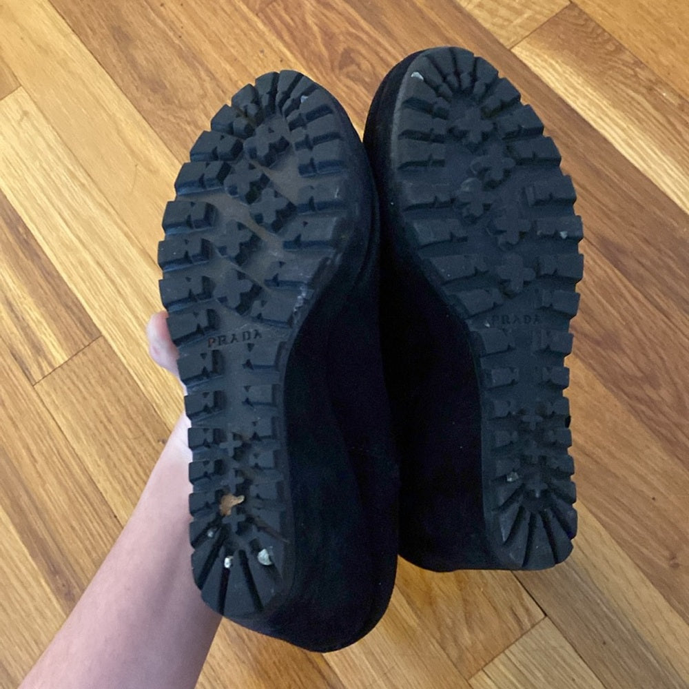 Prada Women’s Black Velvet Wedge Booties Size 36.5