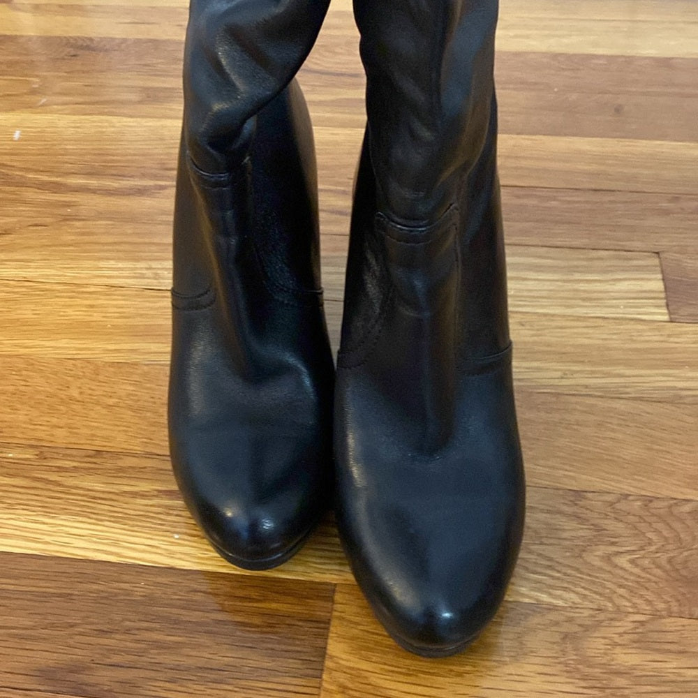 Prada Women’s Black Leather Knee High Wedge Boots Size 37.5
