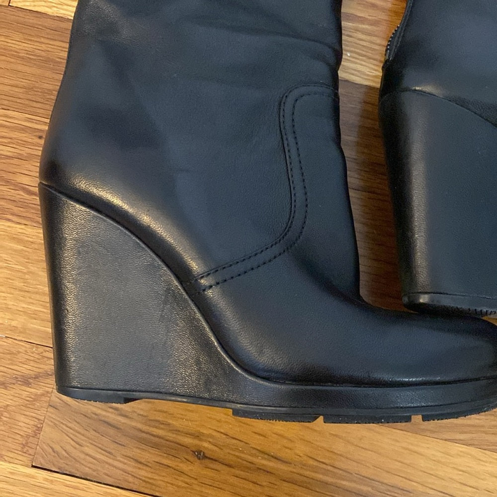 Prada Women’s Black Leather Knee High Wedge Boots Size 37.5