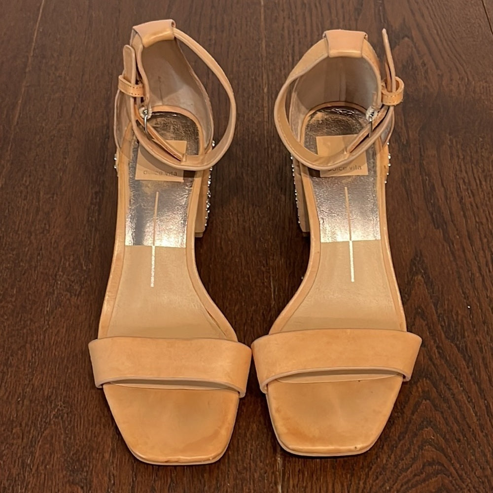 Dolce Vita Women’s Dorah Tan Studded Heel Sandals Size 7.5