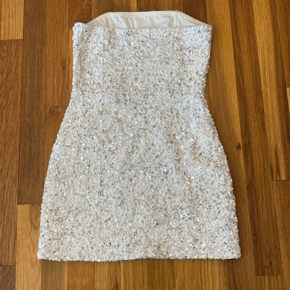 Retrofete Women’s White Strapless Sequin Mini Dress Size XS