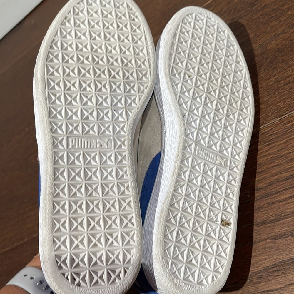 Puma Women’s Blue and White Suede Sneakers Size 8.5