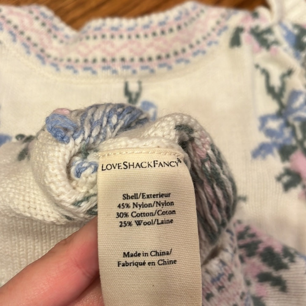 NWT LoveShackFancy Woman’s Warwick Pullover Dew Drop Cream Multi Size XS