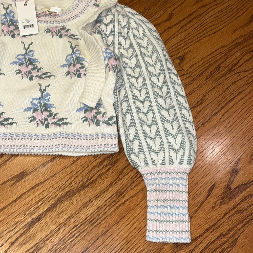 NWT LoveShackFancy Woman’s Warwick Pullover Dew Drop Cream Multi Size XS
