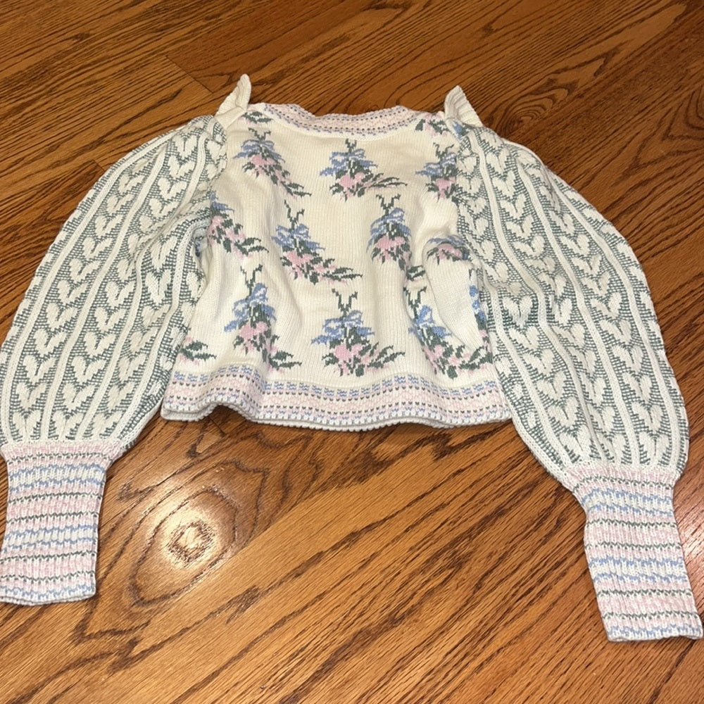 NWT LoveShackFancy Woman’s Warwick Pullover Dew Drop Cream Multi Size XS