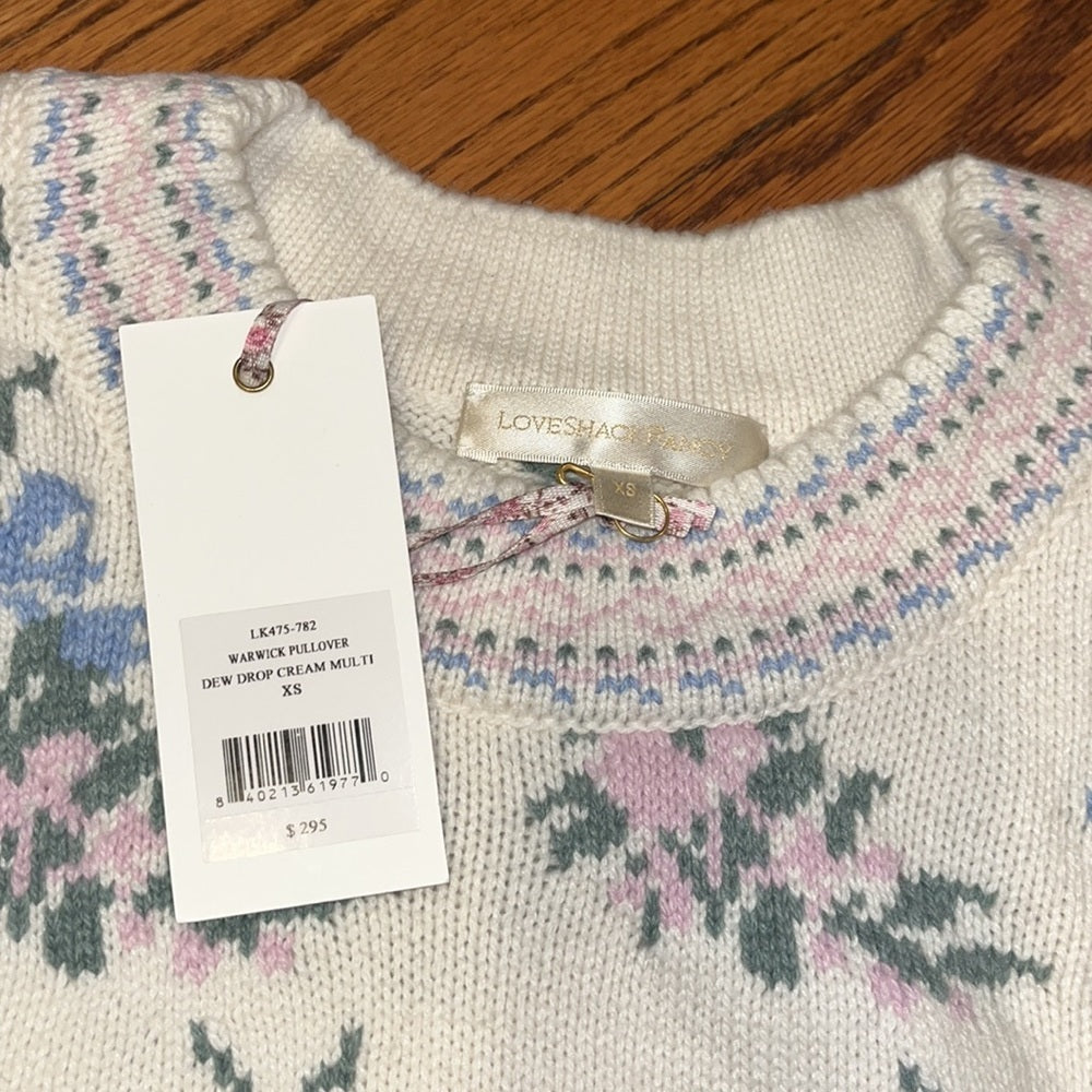 NWT LoveShackFancy Woman’s Warwick Pullover Dew Drop Cream Multi Size XS