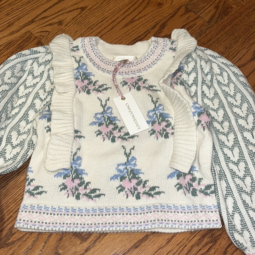 NWT LoveShackFancy Woman’s Warwick Pullover Dew Drop Cream Multi Size XS