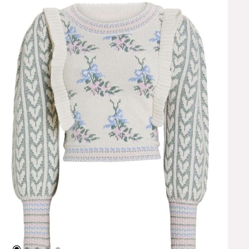 NWT LoveShackFancy Woman’s Warwick Pullover Dew Drop Cream Multi Size XS