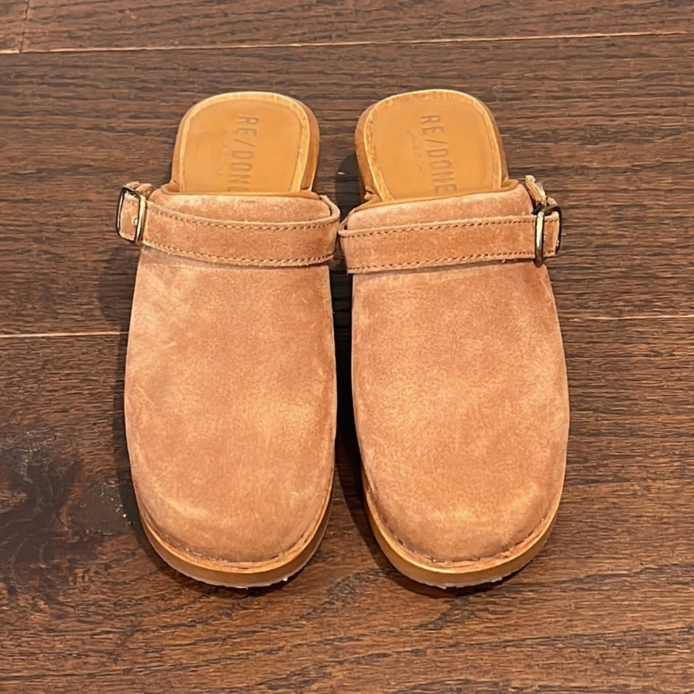 Re/Done Women’s Camel Suede Classic 70s Clog Size 36/6