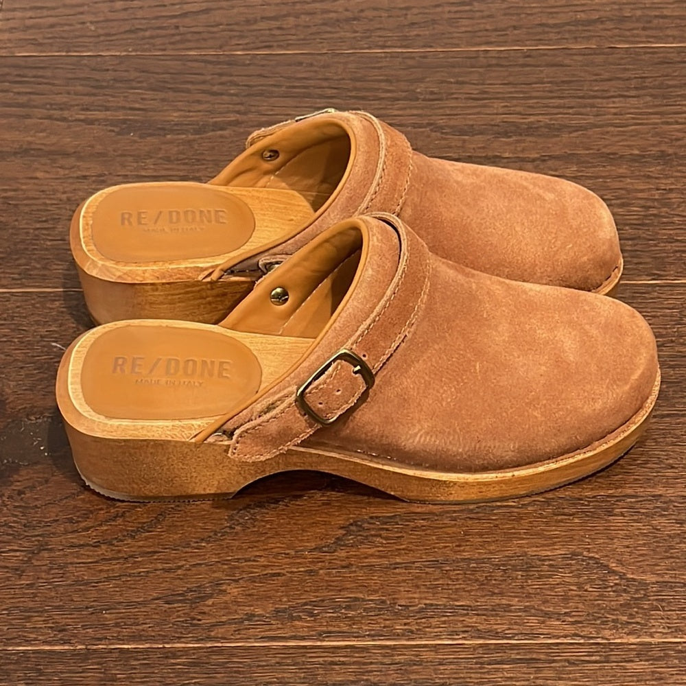 Re/Done Women’s Camel Suede Classic 70s Clog Size 36/6