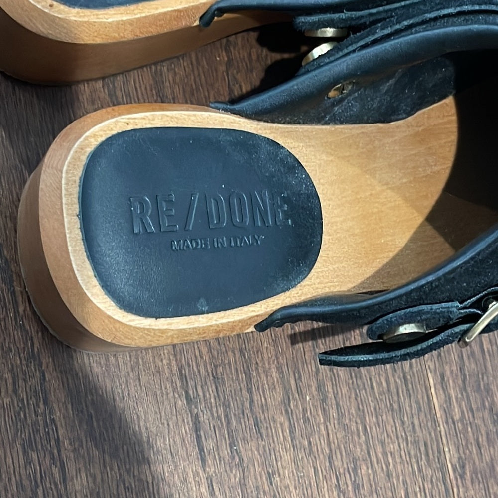 Re/Done Black Suede Classic 70s Clog Size 36/6