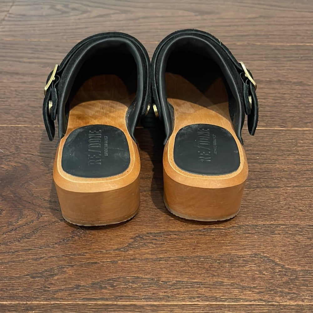 Re/Done Black Suede Classic 70s Clog Size 36/6